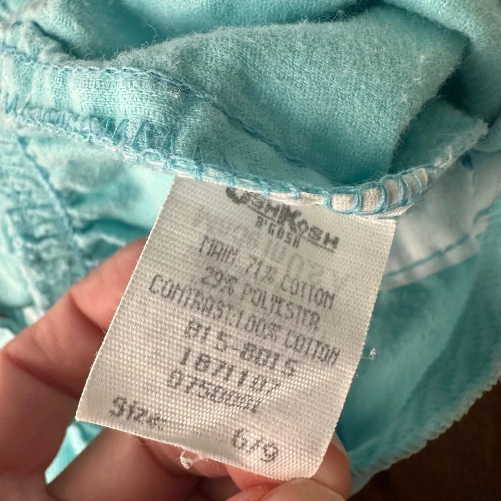 VTG OshKosh‎ B'gosh Corduroy Overalls Pants Baby 6-9M Teal Blue Ruffle USA Made